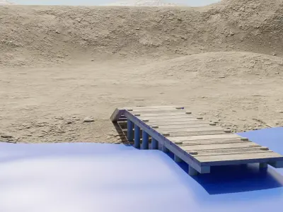 Outdoor Sandy Beach Shore with Wooden Pier 3D model