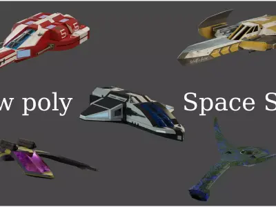 Low Poly Fighter Space Ship Low-poly 3D model
