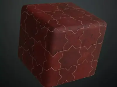 Royal Red Islamic Star Pattern Stone Tiles PBR Seamless Texture