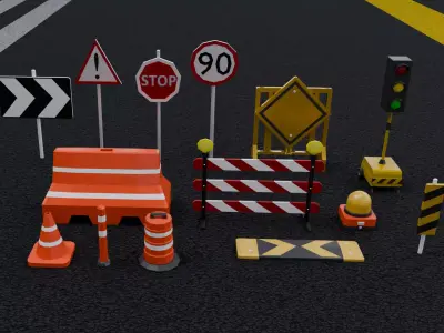 Road Construction Props Pack Low-poly 3D model