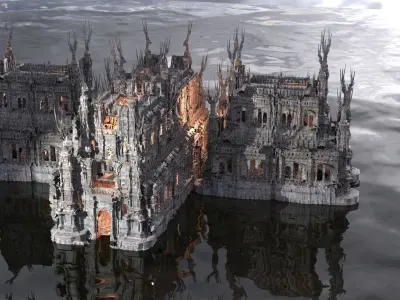 Horror Winter themed medieval mansion 3D model