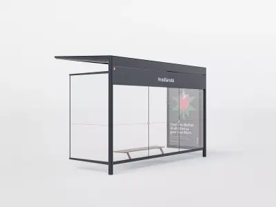 Prague tram and bus stop shelter 3D model
