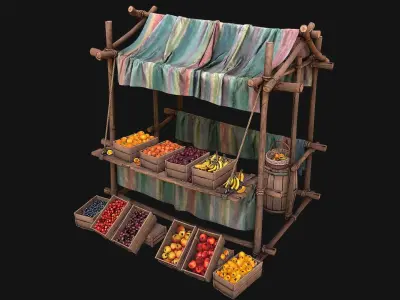 Medieval Market Fruit Stalls Tent Pack Low-poly 3D model
