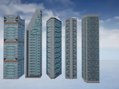 15 Sci Fi Buildings Set  Low-poly 3D model