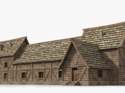 Medieval house x7 Low-poly 3D model