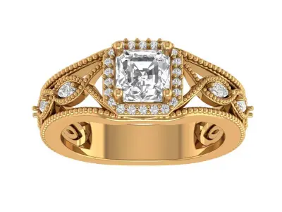Cushion Square Engagemnet Ring 3D print model