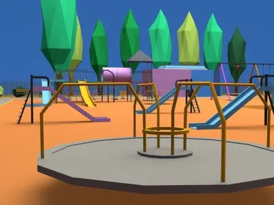Playground Low Poly park with equipment Low-poly 3D model