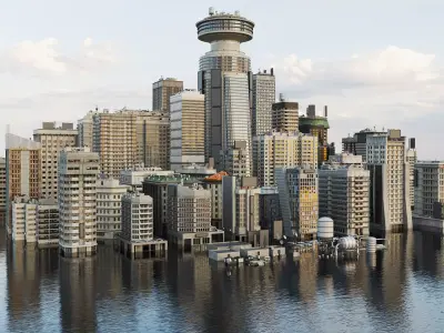 Building Skyscraper City Town Down Office Work Street Kitbash Low-poly 3D model