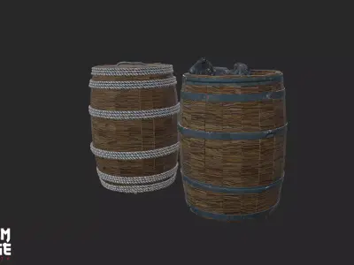 Wooden Barrel Pack Low-poly 3D model