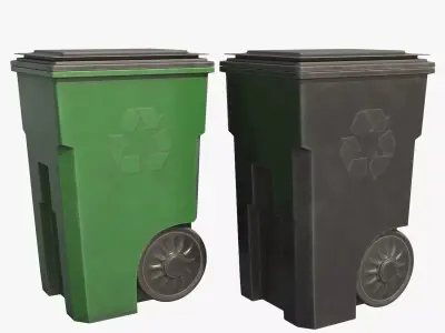 Plastic Trash Bin 2 COLORS Low-poly 3D model