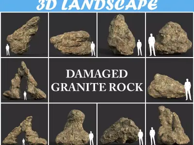 Low poly Damaged Granite Rock A 200101 Low-poly 3D model