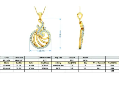 Yellow gold diamond pendent-P3 PS-03 3D print model