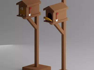 Wooden Mailbox Low-poly 3D model