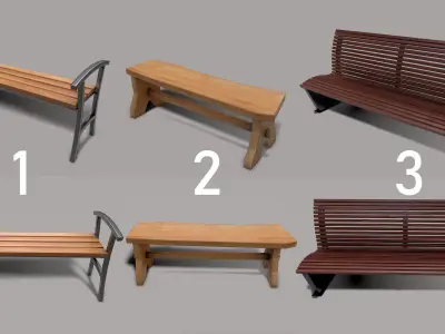 30 Benches Low-poly 3D model