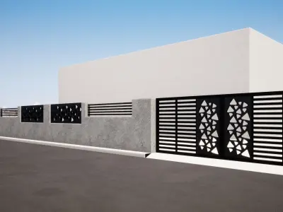 compound wall and gate design fencing wall and entrance gate 3D model