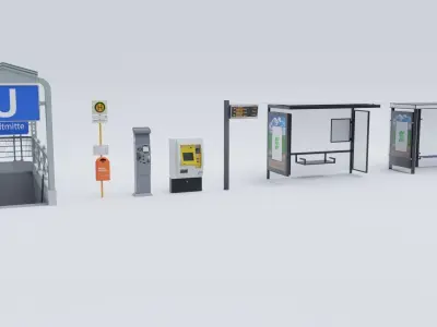 German Berlin Bus Stop Sign street elements pack 3D model