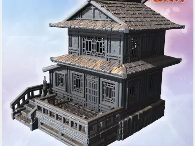 Two-story house with balcony intricate lattice windows and decor 3D print model