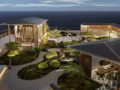 Japanese Chinese nspired Roof Garden skp LUMION 3D Model  3D model