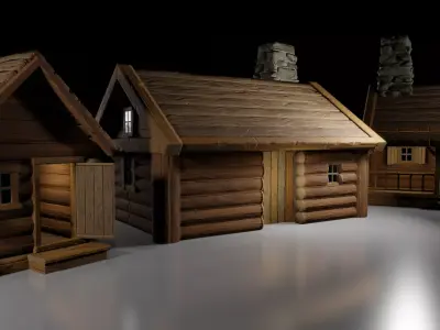 Stylized Log Cabin Game Models Low-poly 3D model