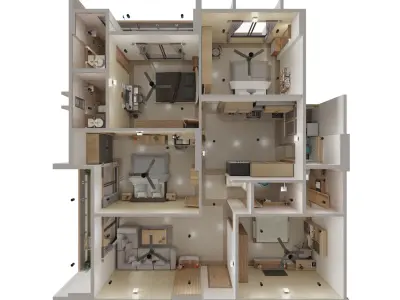 Modern Apartment Interior with Assets and Materials Collection 3D Model Pack