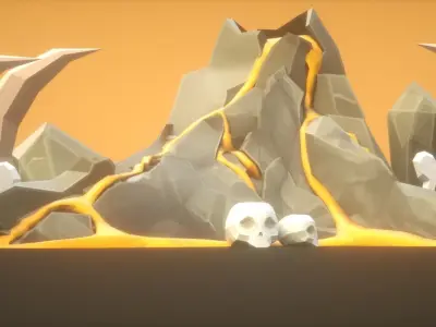 Lowpoly Volcano Rock Cartoon Pack Low-poly 3D model