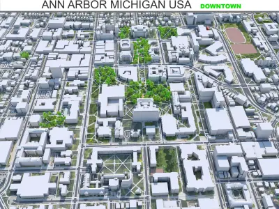 Ann Arbor Downtown Michigan USA Low-poly 3D model