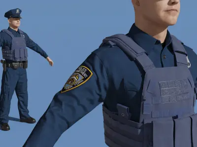  Police Officer in Tactical Vest Navy Blue 