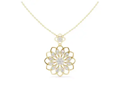 Floral Diamond Cluster Pendant Round Flower Necklace CAD 3D print model