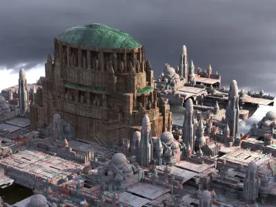 Naboo Inspired tower 2 with city 3D model 3D model