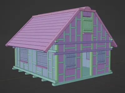 Medieval House 02 realistic 3D model Low-poly 3D model