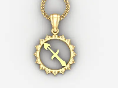 Sun Sagittarius Light Gold Pendant Version 7 3D print model