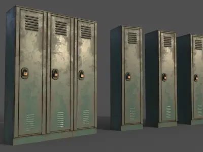 PBR School Gym Locker 01 - Green Light Low-poly 3D model