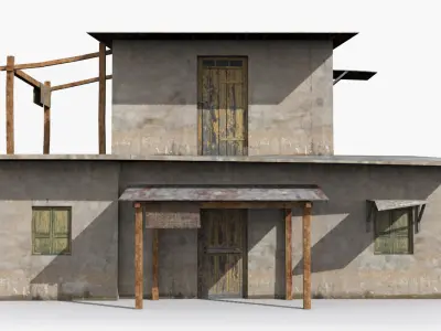 Slum k old building with wooden roof Low-poly 3D model