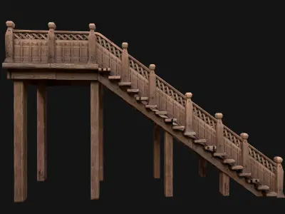 Wooden Stairs Medieval  Low-poly 3D model