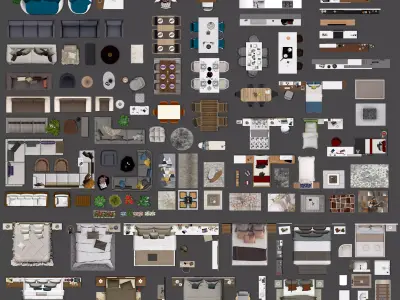 FLOOR PLAN 2d furniture top view PSD  realistic Vol-2 3D model