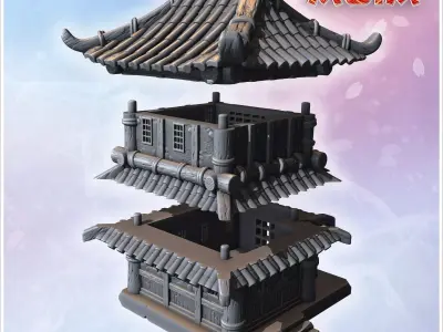 Traditional Japanese pagoda-style house with intricate wooden be 3D print model