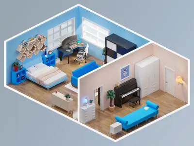 Room 27 Low-poly 3D model