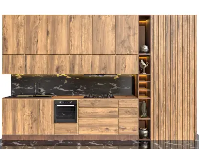 kitchen 3 oven with door and wooden cabinet 3D model