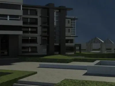 complex apartment building with swimming pool 3D model