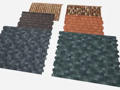 Roof Shingles pack 6 different types around the wolrd Low-poly 3D model