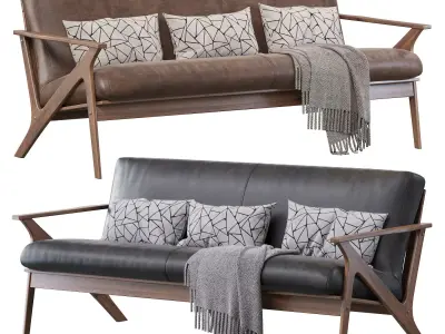 Baxton Studio Bianca Dark Brown Faux Leather 3 Seater Sofa 3D model