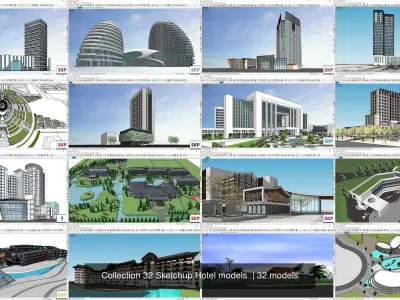 Collection 32 Sketchup Hotel models  3D Model Pack