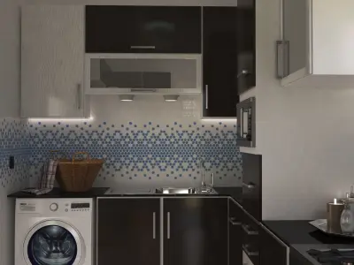 Kitchen 3D Model modern with tiled floor 3D model