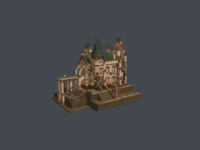 Stylish British architecture Low-poly 3D model