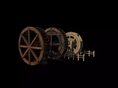 wooden water wheels set  3D model