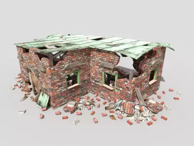 low poly destroyed building 3 Low-poly 3D model