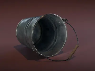 Galvanized Metal Bucket Low-poly 3D model