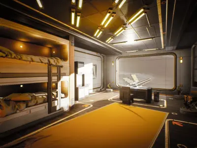 Sci-fi Rooms and Corridors Interior Kit Low-poly 3D model