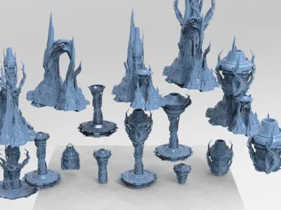 Cthulhu ocean Sci fi Towers collection full  Low-poly 3D model