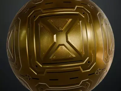 Golden Sci-Fi Metal Plate PBR Seamless Texture